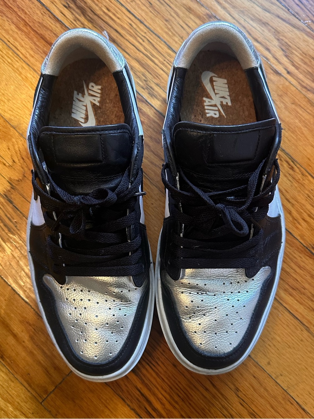 Nike air Jordan low top sneakers platform sole black white and silver